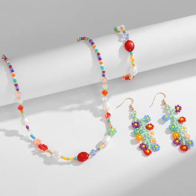 China Summer Environmental Friendly Wholesale Women Handmade Daisy Flower Colorful Seed Beads Boho Necklace Earrings Bracelet Jewelry Set for sale