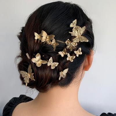 China Hair Accessories Women Girls Bareback Metal Gold Butterfly Hairpin Butterfly Zinc Alloy Clips For Hair for sale