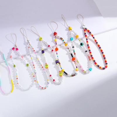 China Eco-friendly Handmade Phone Cord Bead Beaded Accessories Lady Women Girls Colorful Phone Chain Bead Phone Strap for sale