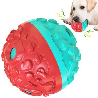 China Wholesale Stocked Colorful Teeth Cleaning TPR Dog Voice Toy Sound Device Chew Ball Treat Dog Toy for sale