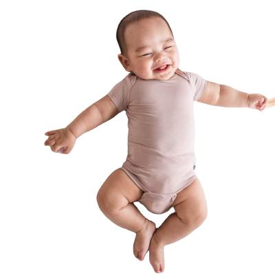 China Simple Comfortable Newborn Baby Dyed Bamboo Clothes Knit Casual Short Sleeve Toddler Skin-Friendly Infant Overalls Jumpsuit for sale