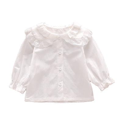 China Autumn Popular Factory Manufacture Kids Solid Color Doll Girls Shirt Long Sleeve Breathable Elegant Lace Base White Collar Tops Blouse for sale