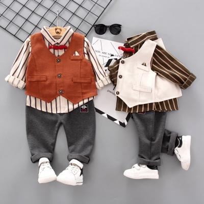 China Fashion\Baby Boy Comfortable\Durable Clothes 4pcs Kids Boy Autumn Winter Clothes Toddler Kid Gentlemen Suit Top+Pant+Vest+Bow Male Tie for sale