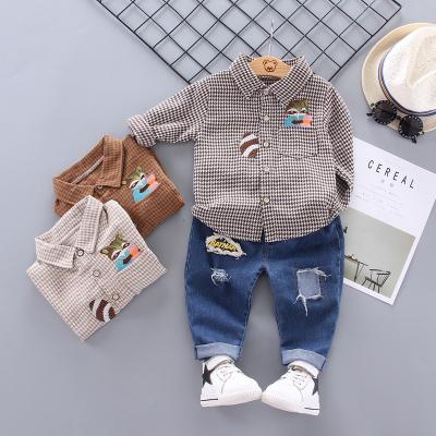 China Fashion\Comfortable Baby Boy\Durable Clothes Autumn Spring Baby Boy Fashion Formal Clothing Set Kid Suits Plaid Shirt Pants Children Clothing Set 2pac/set for sale