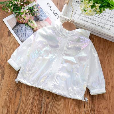 China Breathable Hot Selling Zipper UV Hoodie Summer Sun Protection Shining Laser Colors Kids Girls Summer Jacket Coat Unisex Light Weight for sale