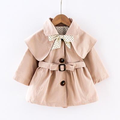 China Breathable Kids Casual Outfit Babies Ditch Coat Jacket Dress With Belt Ruffle Waist Bowknot Collar Spotted Striped Anorak Outwear for sale