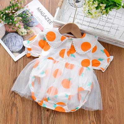 China Cozy Newborn Baby Floral Romper Ruffles Short Cute Orange Pattern Jumpsuit Overalls Summer Infant One-Piece Outfit for sale