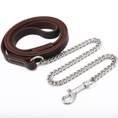 China Cowhide Traction Rope German Shepherd Dog Oil Greyhound Dog Chain Pet Leather Stocked Leather Leash for sale