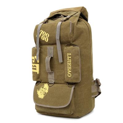 China Fashion Newly Designed 60L Capacity Military Canvas Backpack Men Large Outdoor Camping Rucksack for sale