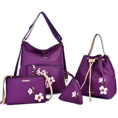 China Custom Vintage New Fashion Tote Bag Flower Pattern Oxford Cloth Women Tote Bag 4pcs Bags Set for sale