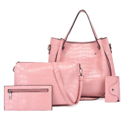 China New Factory Vintage Customize Woman Fashion Crocodile Pattern Handbags Ladies Satchel Bags 4 Pieces Set for sale