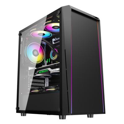 China PC Side Panel Window Mid Tower Desktop Glass Gamer Gaming Case Led PC Case for sale