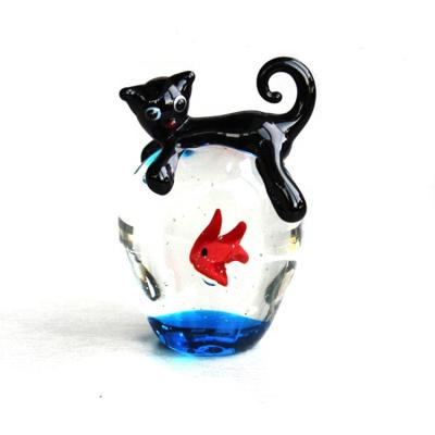 China Murano Newborn Lampwork Europe Gift Decorative Glass Cat Figurines for sale