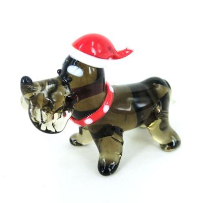 China Christamas House Decoration& Glass Cute Christmas Gifts Murano Decoration Tiny Dog Figurine for sale