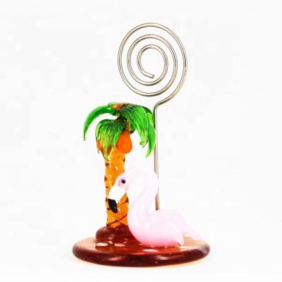 China Murano Flamingo Business Card Holder Glass Art Animal Figurine Desktop Photo Card Holder for sale