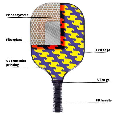 China High Rebound Glass Fiber Pickleball Racket with PP Honeycomb Core and Custom Printing for sale