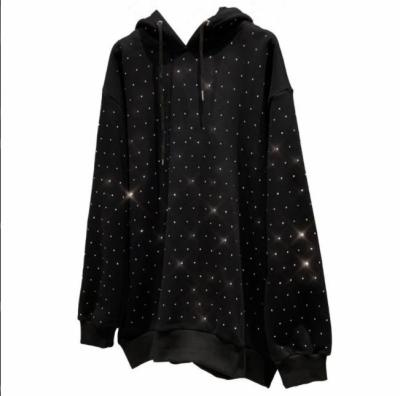 China Viable Wholesales 2022 Autumn Ladies New Casual Rhinestone Starry Loose Hooded Pullover Sleeve Sweatshirts Long Spring Hoodies for sale