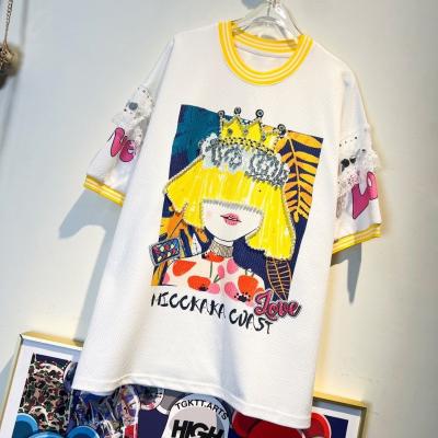 China 2022 Viable New Women's T-shirt Spring Summer Sweet Cartoon Around The Neck T-shirt Pearl Printing Loose Tee Fashion Casual Push-Up Shirt for sale