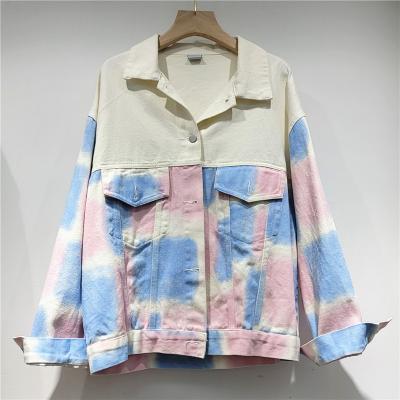 China 2022 Autumn New Women Viable Spring Fashion Casual Jacket Loose Denim Jeans Jacket Tie Dye Lady Long Sleeve Pungent Denim Coat for sale