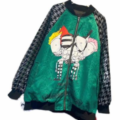 China Autumn New Fashionable Jacket Sequined Spring Cartoon Baseball Loose Mid Length Workable Jacket Uniform Coat For Female for sale