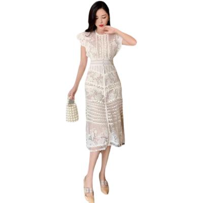 China 2022 Fashion New Fashionable Women's Lace Spring Fit Dress High Waist A Line Short Sheath Dress Elegant Slim Mid Length Party Dress for sale