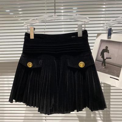 China 2022 New Viable Ladie's Skirt Spring New Fashion Pleated High Waist Shorts Skirts Double Pocket Solid Color Women Slim Fit A-Line Skirt for sale