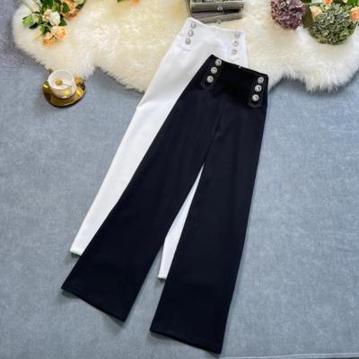 China 2022 Workable Spring Rhinestone Button Suit Wide-Leg Pants Loose Casual High Waist Pants Straight Solid Color Slimming Female Pants for sale