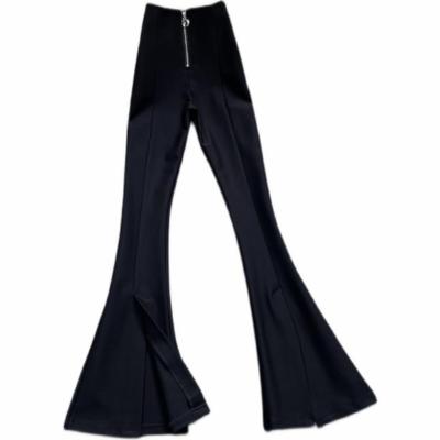 China Viable Women's Spring 2022 Autumn High Waist Thin Black Tight Pants Split Flare Pants Fashion Draping Wiping Pants for sale