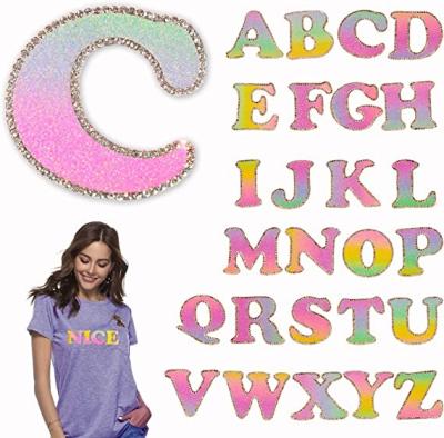 China Flatback Custom Rainbow Pearl rhinestone transfer sticker glitter A-Z letters - patch decal decoration DIY garment bag hat for sale