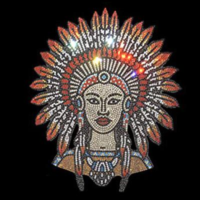 China Flatback Custom latest Indian Head Motif Custom Glitter Rhinestone Heat Transfer Design for T-shirt for sale