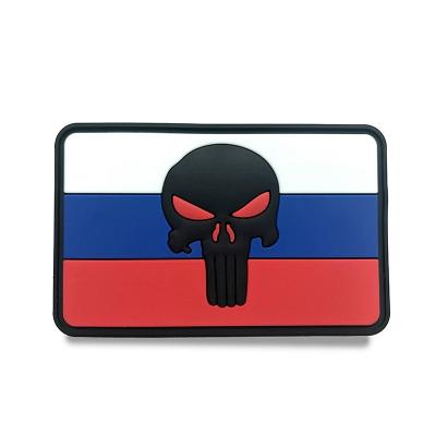 China 3D Russian Flag Patch Pvc Tactical Badge Punisher Personality Decoration Stickers Skull 3D Embroidery Patch Outdoor Bag Accessories for sale