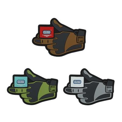 China 3D Custom PVC glove pattern patch Tactical badge 7.5cm carabiner for sale