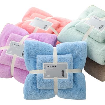 China Custom Kid Safe Large Coral Fleece Velvets Baby Towel Set Microfiber Towels Wrap Bathroom Bath Towel Drying Set for sale