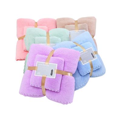 China Wholesale Two Piece Towel Set High Quality Home Coral Velent Thick Microfiber Bath Towels Bathroom Towels Safe For Kids for sale