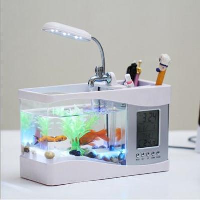 China USB LCD Lamp Light Recycling Aquarium LED Small Multifunctional Desktop Viable Mini Fish Tank With Running Water for sale