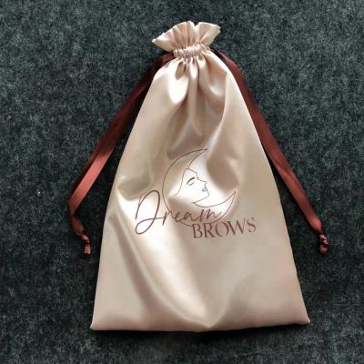 China Custom Drawstring Silk Pouch Gift Logo Printed Soft Rose Pink Silk Packaging Bag For Underwear for sale