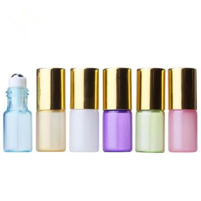 China Cosmetic in stock, 3ml pearl gold glass green blue white purple pink roll on bottle with silver/gold lid/cap for sale