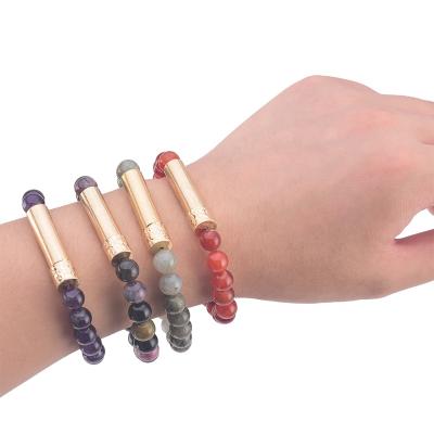 China Landy Men Women CLASSIC Natural Stone Beaded Bracelet Yoga Rosary Lava Stone Trendy Elasticity Tube for sale