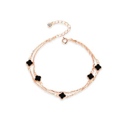 China TRENDY Landy Sterling Four Leaf Clover Bracelet Silver Lucky Female Rose Gold Simple Multilayer Bracelets for sale