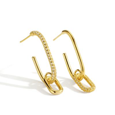 China Landy TRENDY European and American Geometric Oval Asymmetrical Double Rings Big Lock Earrings for sale