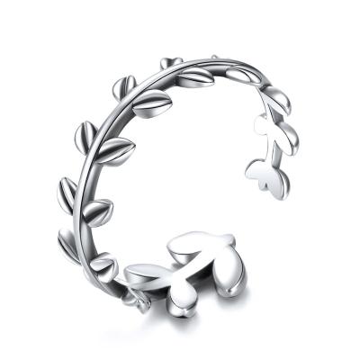 China Landy Creative Open Ring Female Jewelry 925 Silver Leaf TRENDY Retro Ring for sale