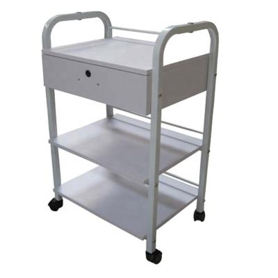 China Modern Beauty Metal Frame Drawer Hair Salon Spa Hairdressing White Paint Wheels Snitch Salon Trolley for sale