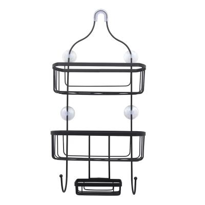 China Sustainable 3 Tier Black Color Bathroom Toilet Rack Shampoo Rack Bathroom Mounted Basket Rack for sale