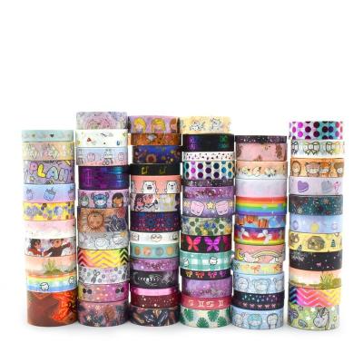 China Low MOQ 100 waterproof rolls factory direct to make landscape pattern glitter gold foil colorful custom washi tape sticker for sale