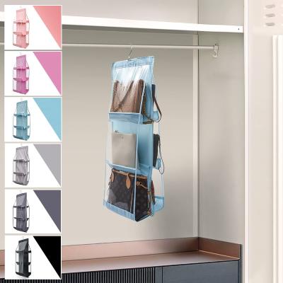 China Wholesale Viable 6 Pockets Hanging Purse Organizer For Wardrobe Closet Storage Bag Purse Organizer Transparent Storage for sale