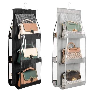 China Wholesale Viable Handbag Hanging Mesh Bag Closet Organizer Dust Cover Household Storage 6 Shelf Storage Hanging Bag for sale