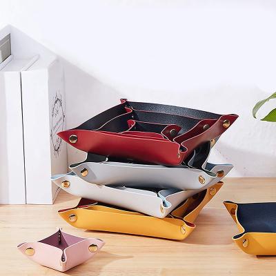 China Viable Wholesale Leather Keys Tray Basket Storage Organizer Tableware Jewelry Dies Packaging Trays For Office Car for sale