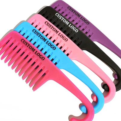 China home & Custom Salon Resin Plastic Hairdresser Detangle Tooth Shower Curly Hair Braiding Wide Comb Set With Hook Logo for sale