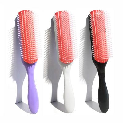 China Custom 9 Rows Cushion Natural Bristle Denman Cushion Hair Brush Hard Plastic Comb For Detangling Curly Hair Wrapping for sale