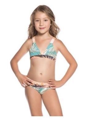 China Little Girls Mixed Palm Tree Print Triangle Bikini - All Palm Trees for sale